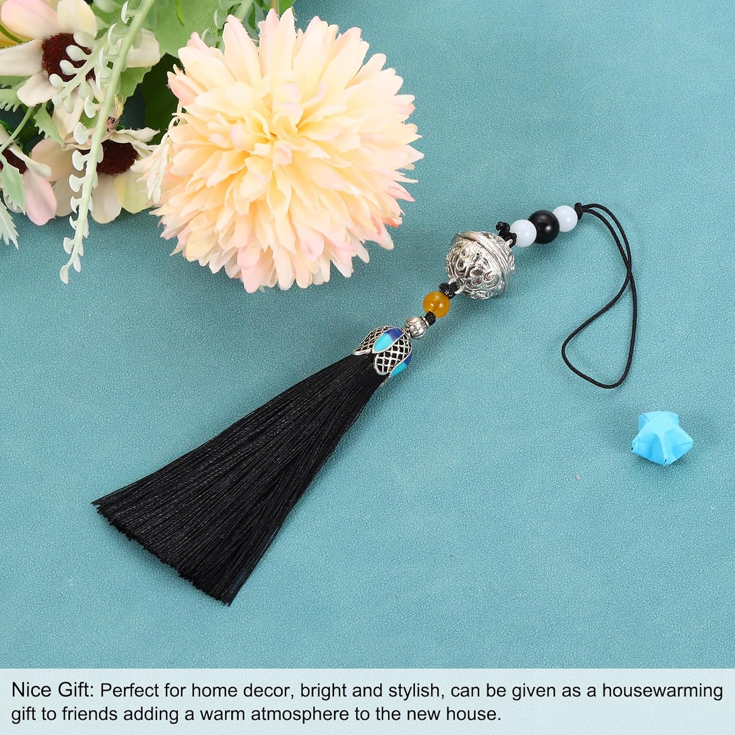 Uxcell Black Tassel Pendant with Bell - 19cm DIY Home Decor