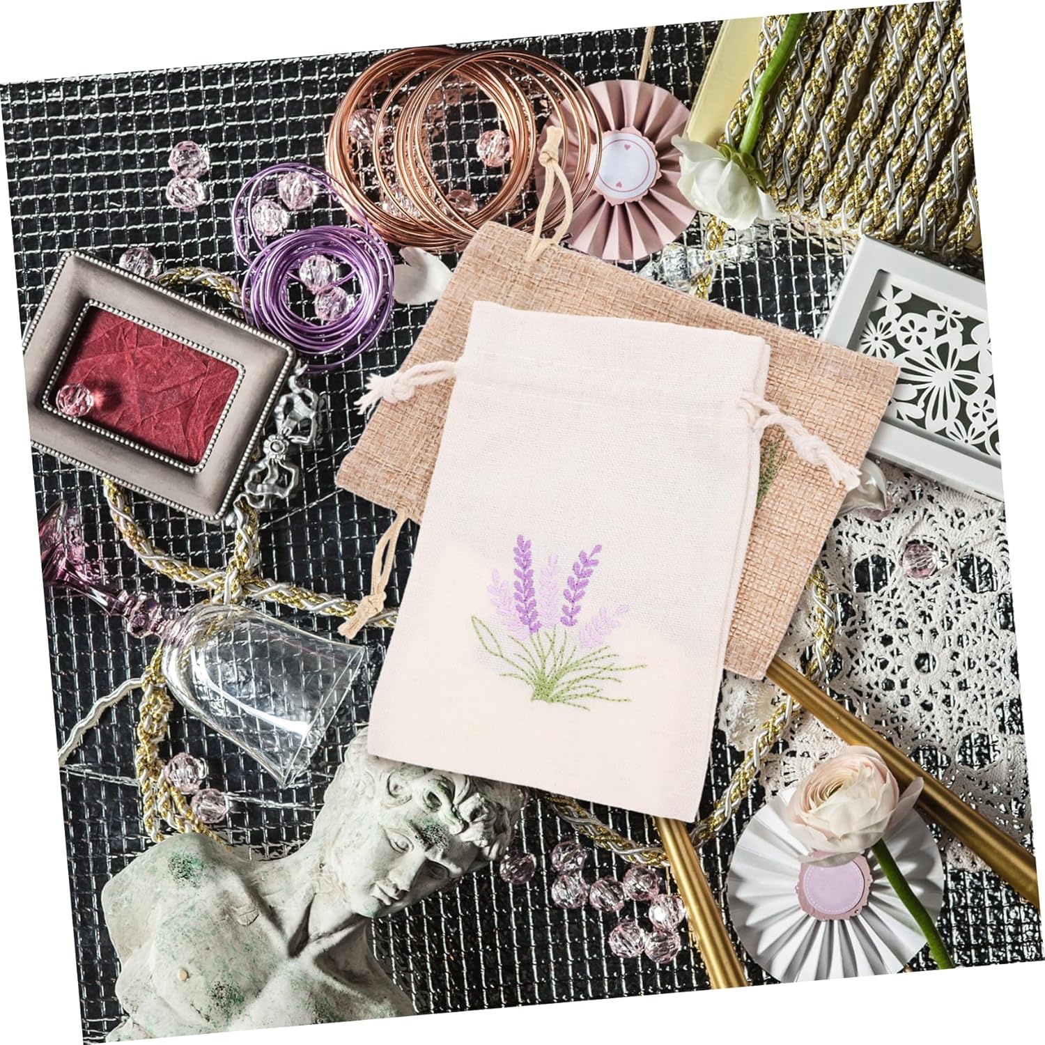 Cabilock 12pcs Lavender Sachet Bags Drawstring Empty Packaging Pouches