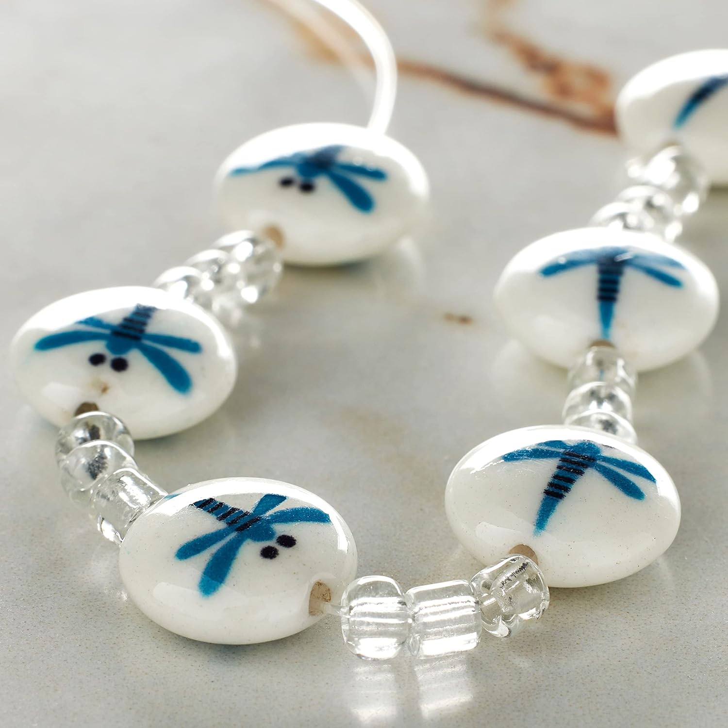 Small Dragonfly Lentil Glass Beads 12mm