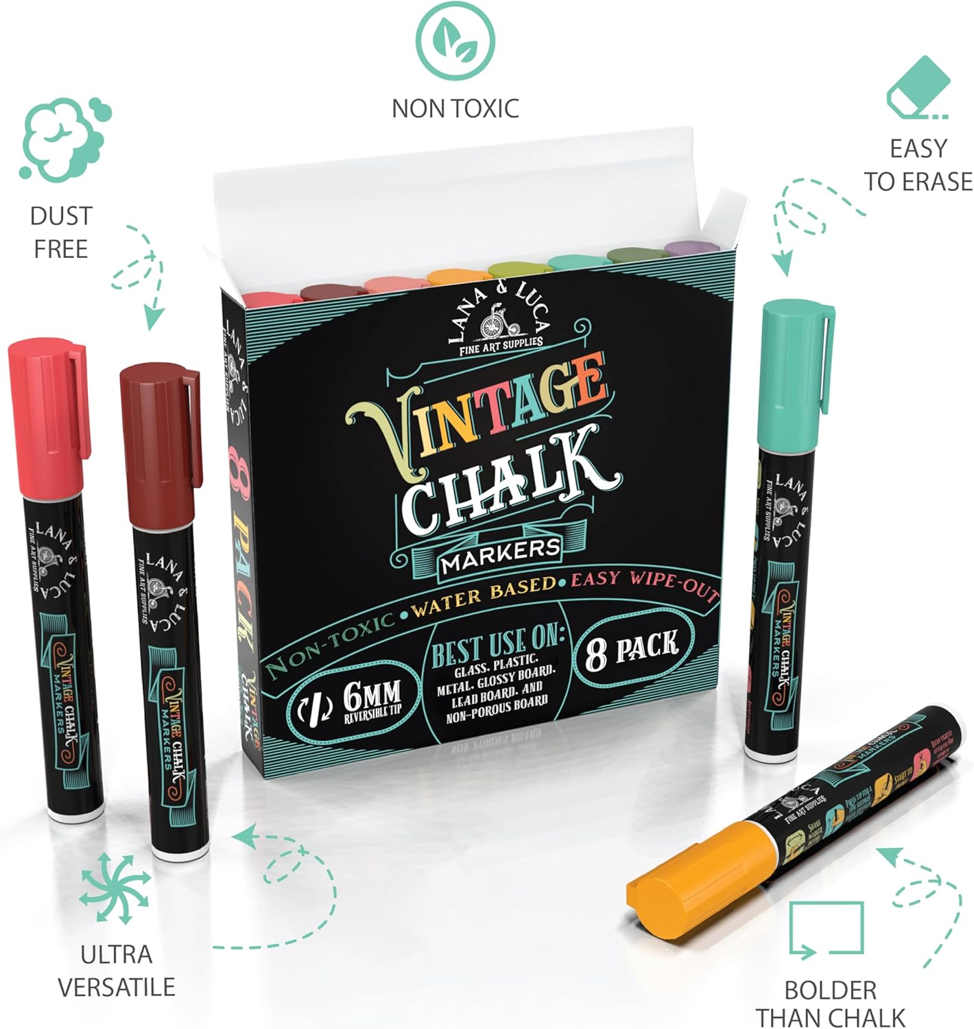 LANA LUCA Liquid Chalk Markers for Blackboards 8 Pack