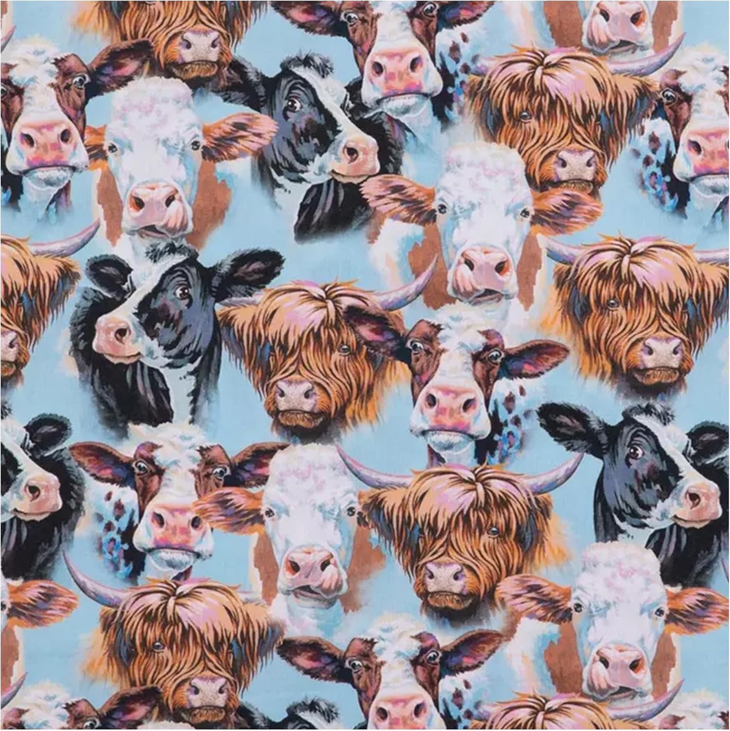 Hobby Lobby Cow Portraits Calico Fabric 2 Yard Print