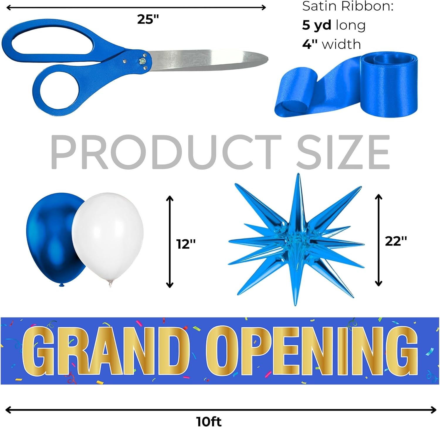 Blue Ribbon Cutting Ceremony Kit - 25 Inch Scissors Balloons Banner