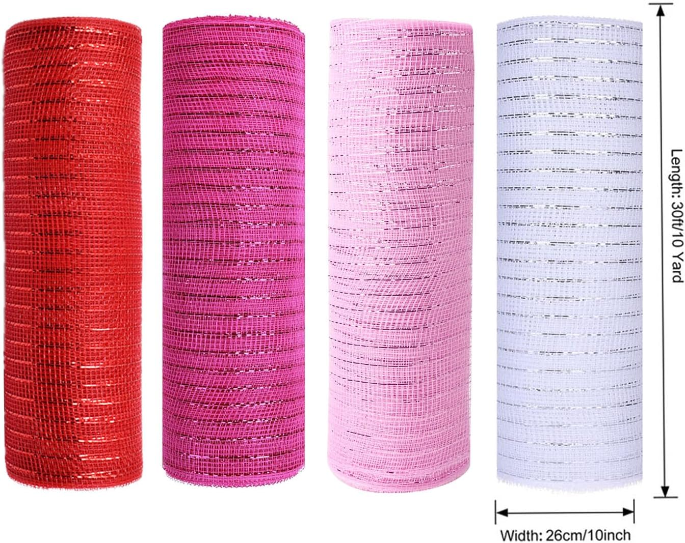 4 Rolls Deco Mesh Ribbon for Valentine Wreath Making Supplies