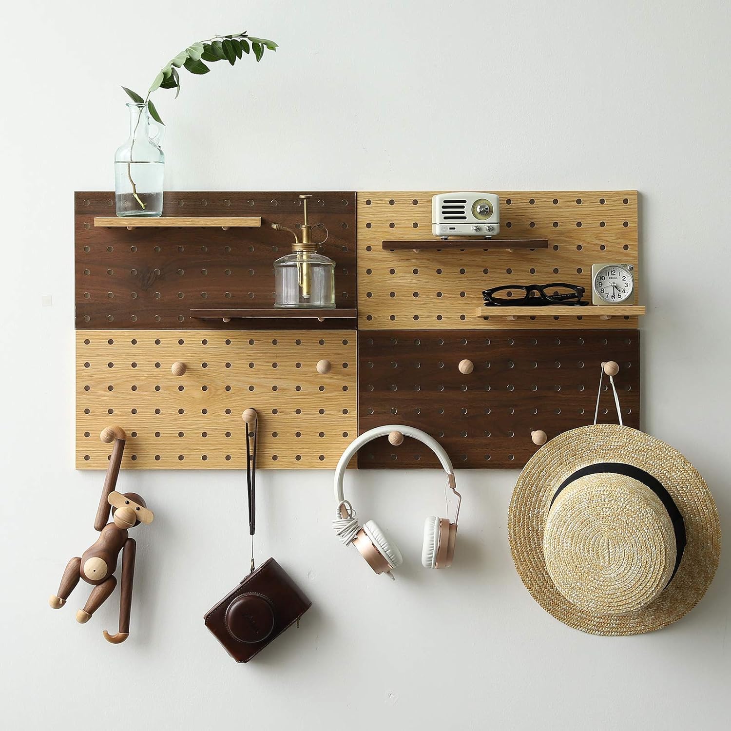 Wooden Pegboard Modular Display Storage Wall Hooks Shelf