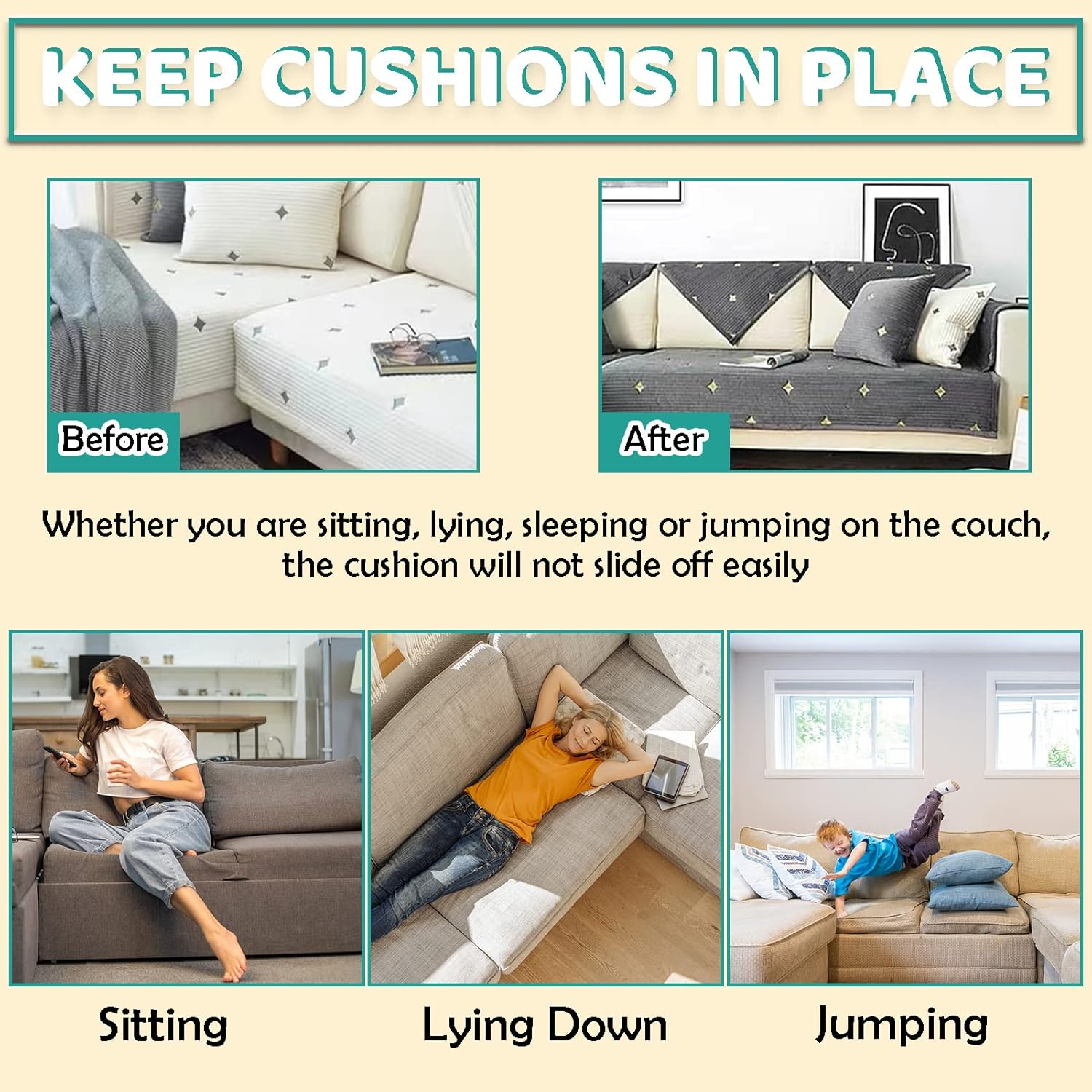 TEUVO 15cm x 2m Non Slip Cushion Pads for Sofa Mattress