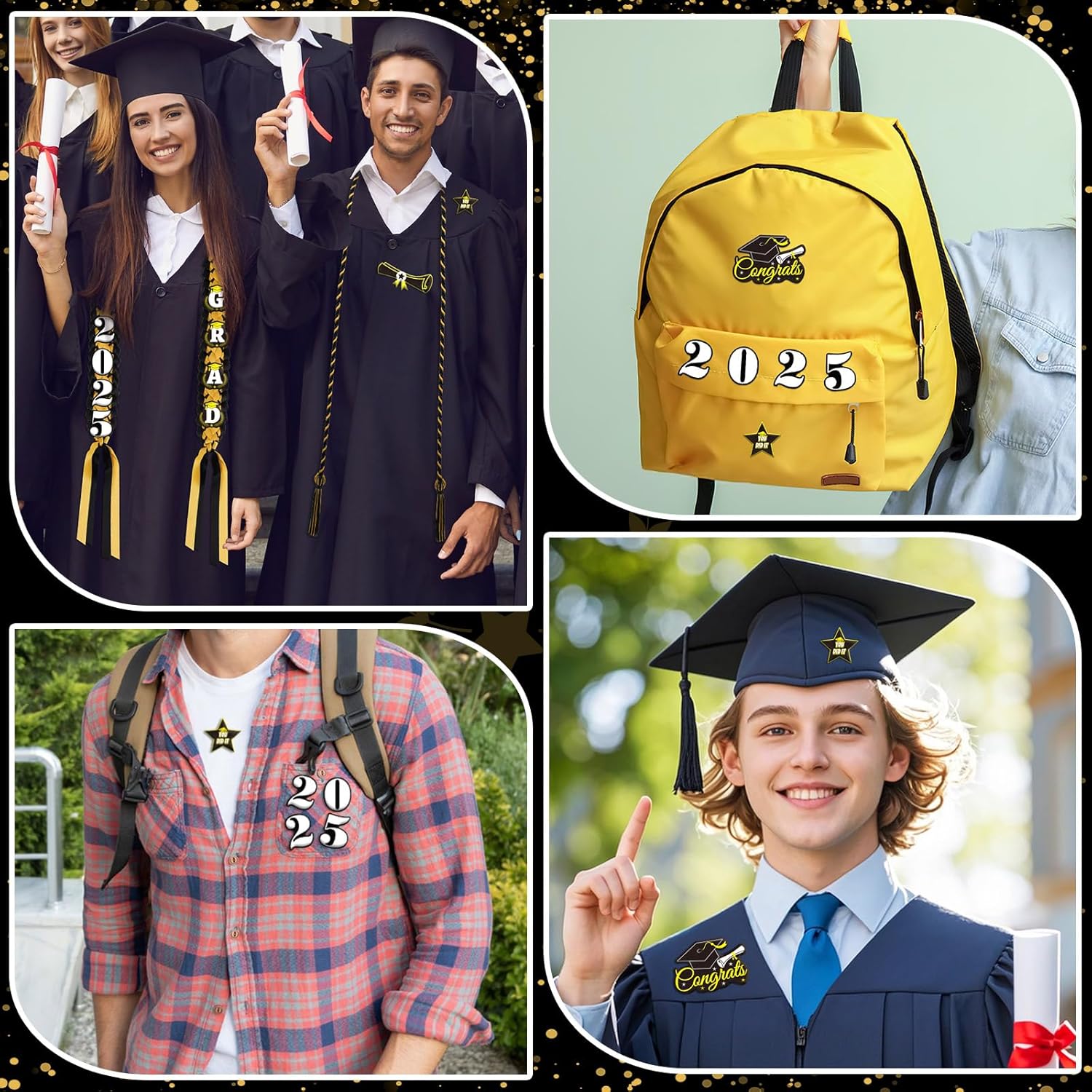 JUNEBRUSHS 16 Pcs 2025 Graduation Ribbon Lei Set