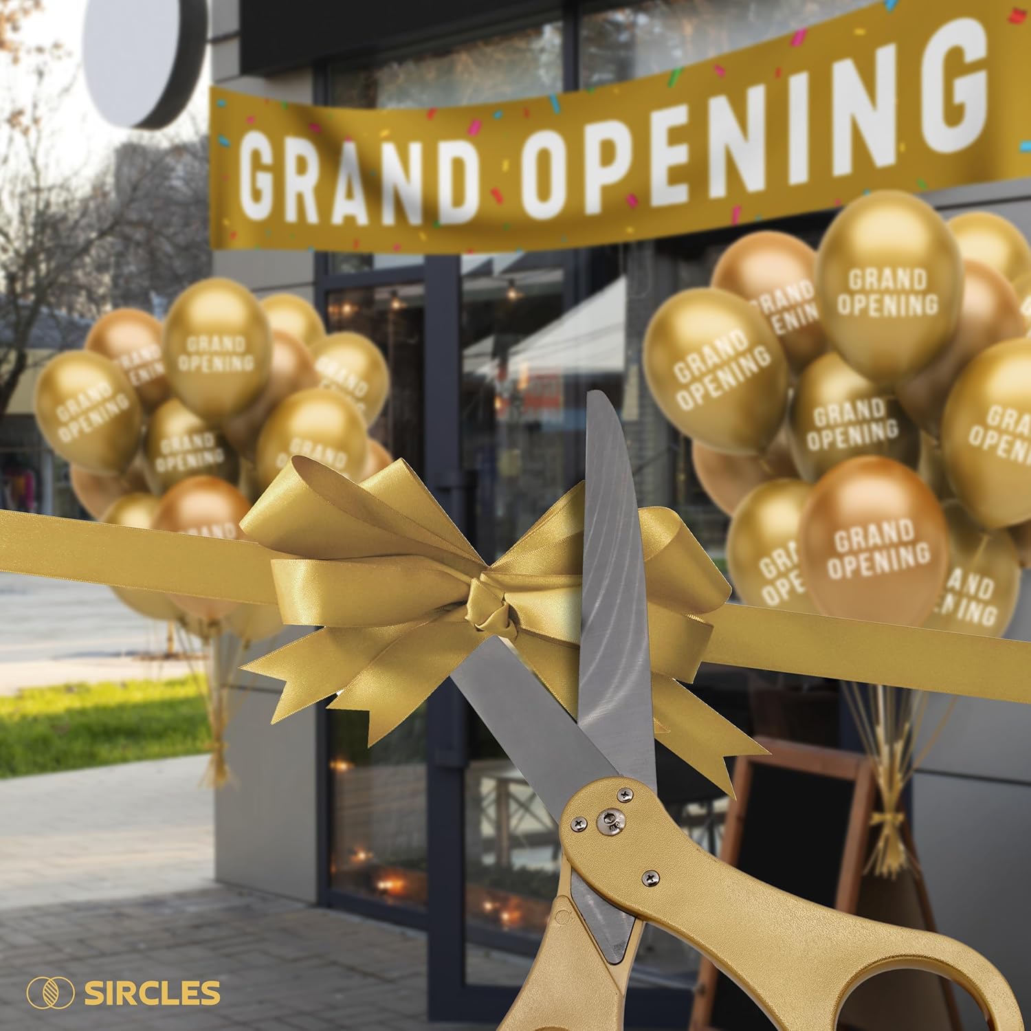 SIRCLES Grand Opening Ceremony Kit - Giant Scissors Ribbon Banner Balloons Banner Rope