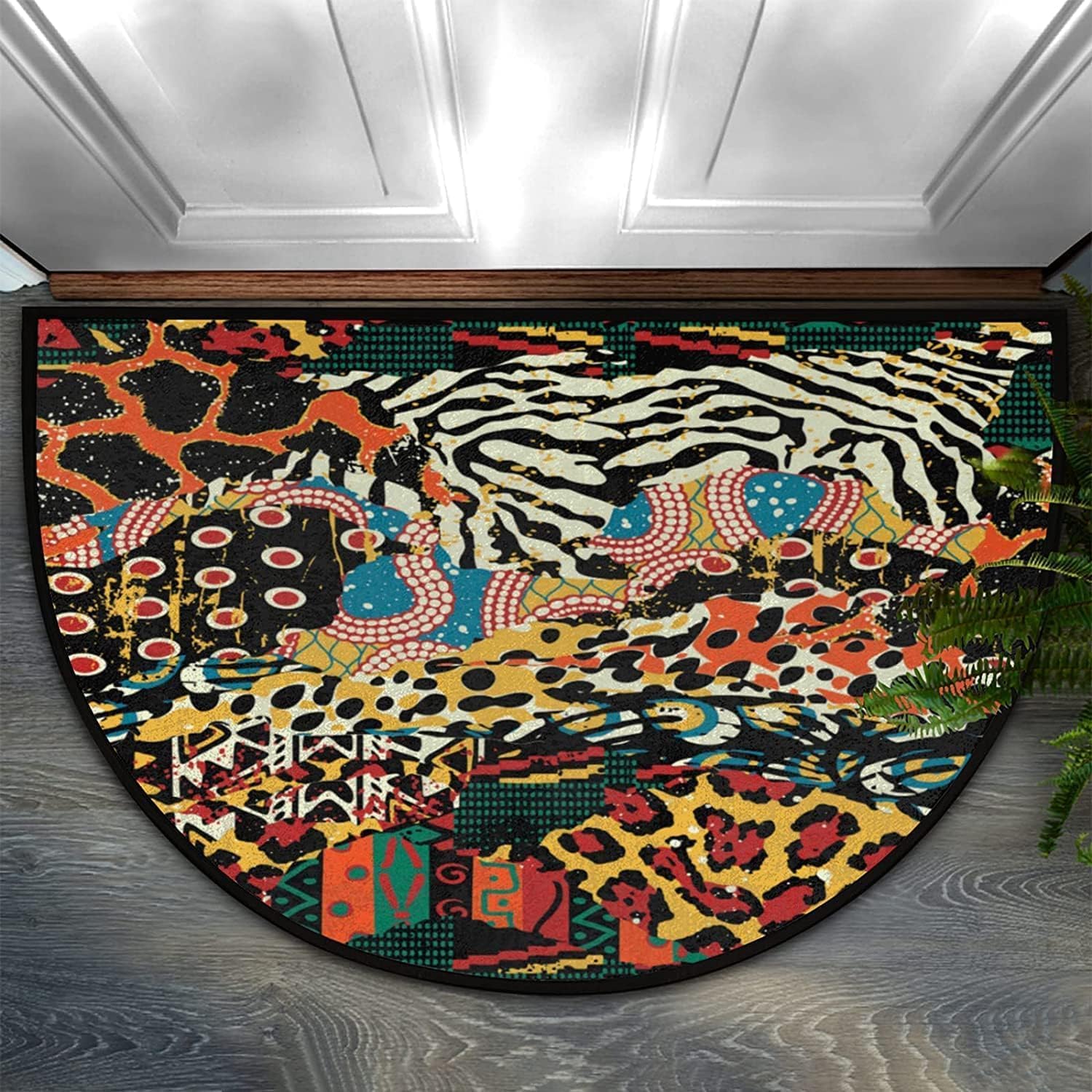 Ahee Leopard Print Non-Slip Half Circle Doormat 18x30 Inch
