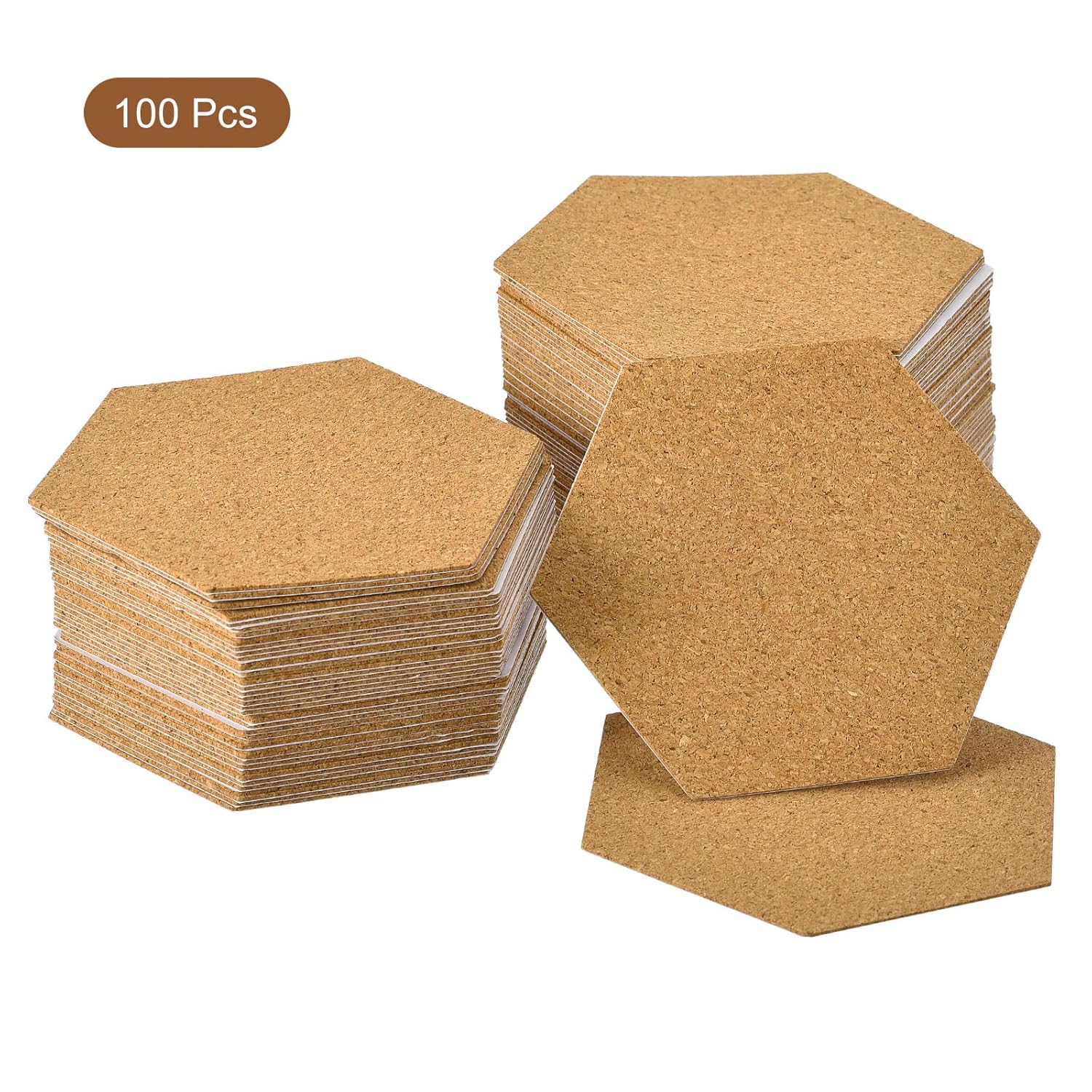 Uxcell 100Pcs 4 Inch Hexagon Cork Sheets with Adhesive Back
