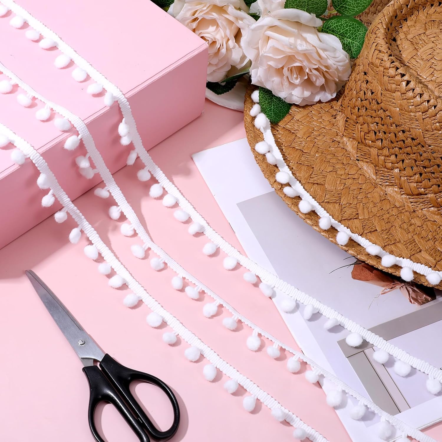 22 Yard White Pom Pom Trimming Ribbon for Crafts and Sewing