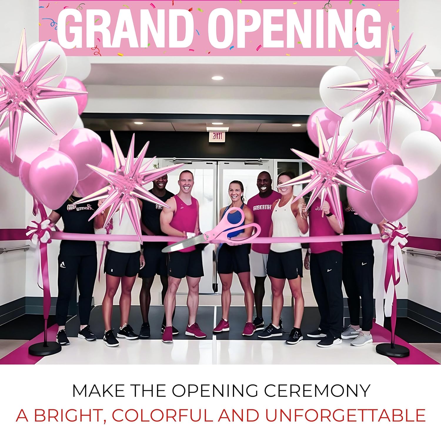 Giant Pink Ribbon Cutting Scissors with Banner and Balloons Kit