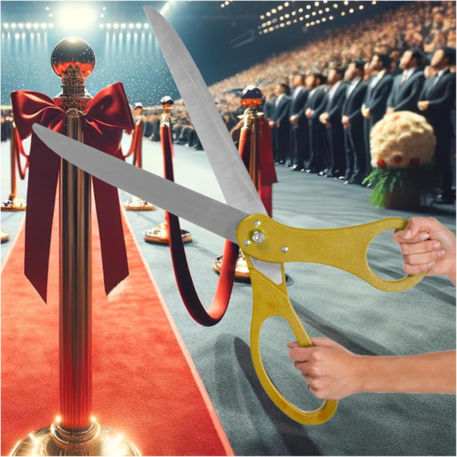 Gold Grand Opening Ceremony Kit with 25 Inch Scissors and Red Ribbon