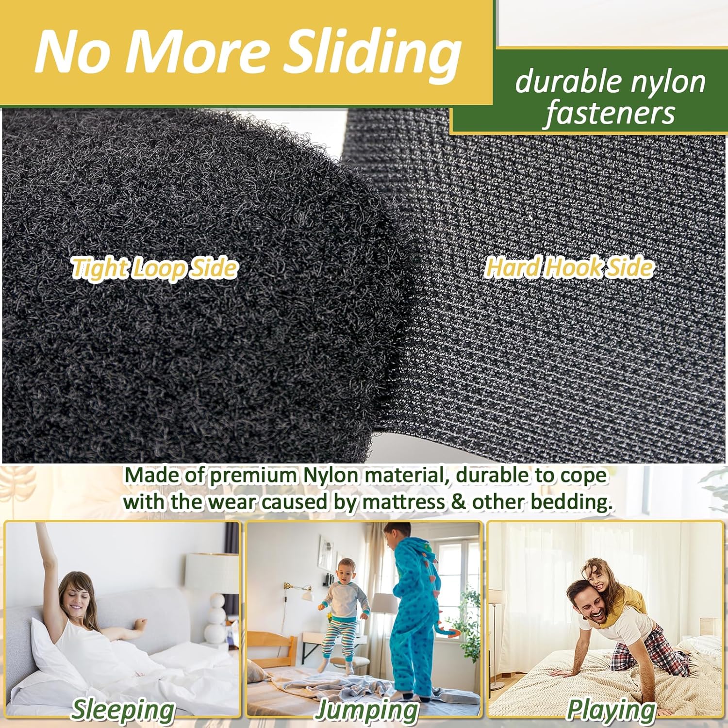 TEUVO Non Slip Mattress Grips Hook and Loop Tape Strips
