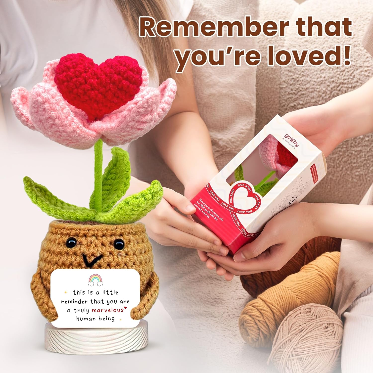 Gossby Handmade Positive Heart Flower Crochet Decor
