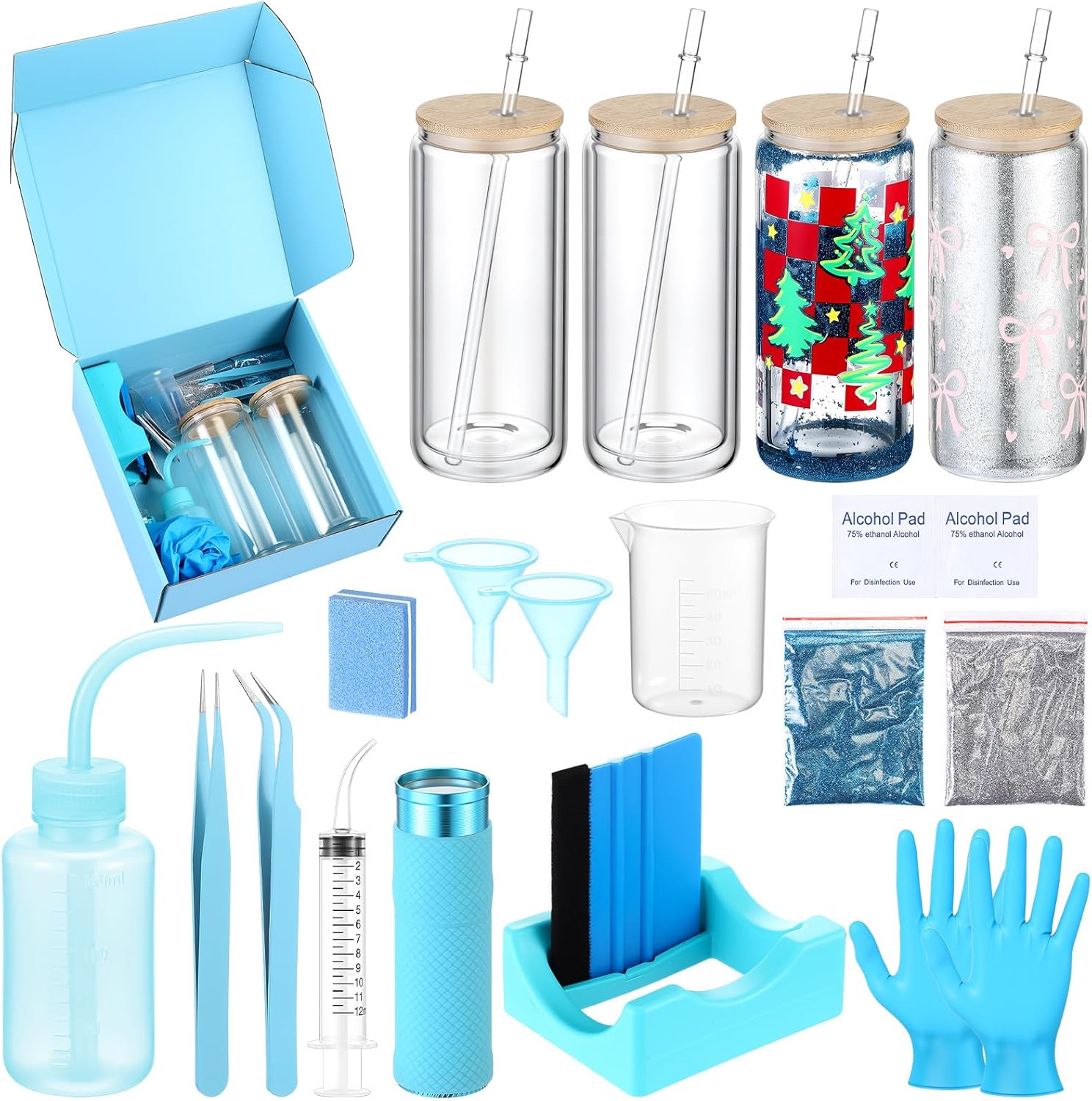 Baderke 20 Pcs Snow Globe Tumbler DIY Kit Blue
