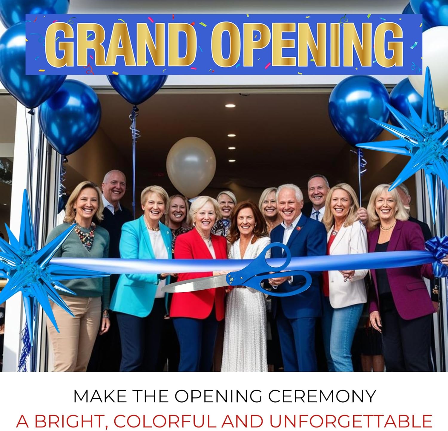 Blue Ribbon Cutting Ceremony Kit - 25 Inch Scissors Balloons Banner