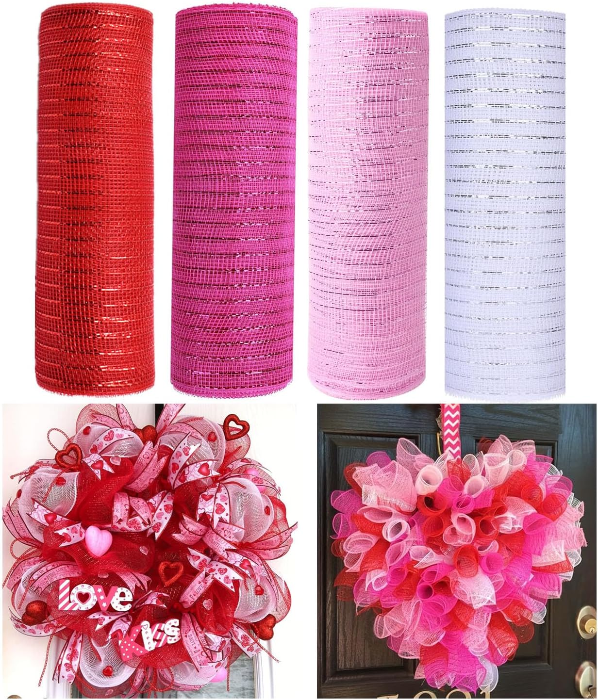 4 Rolls Deco Mesh Ribbon for Valentine Wreath Making Supplies