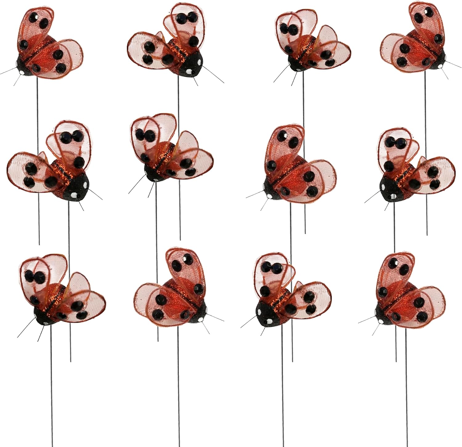 Red and Black Glitter Ladybug Floral Picks - 24 Pack