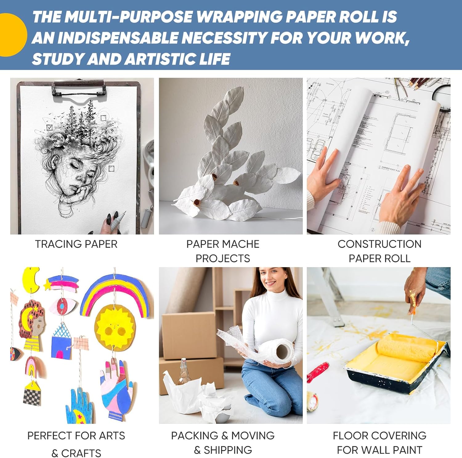 36 x 3600 White Kraft Paper Roll for Art and Craft Projects