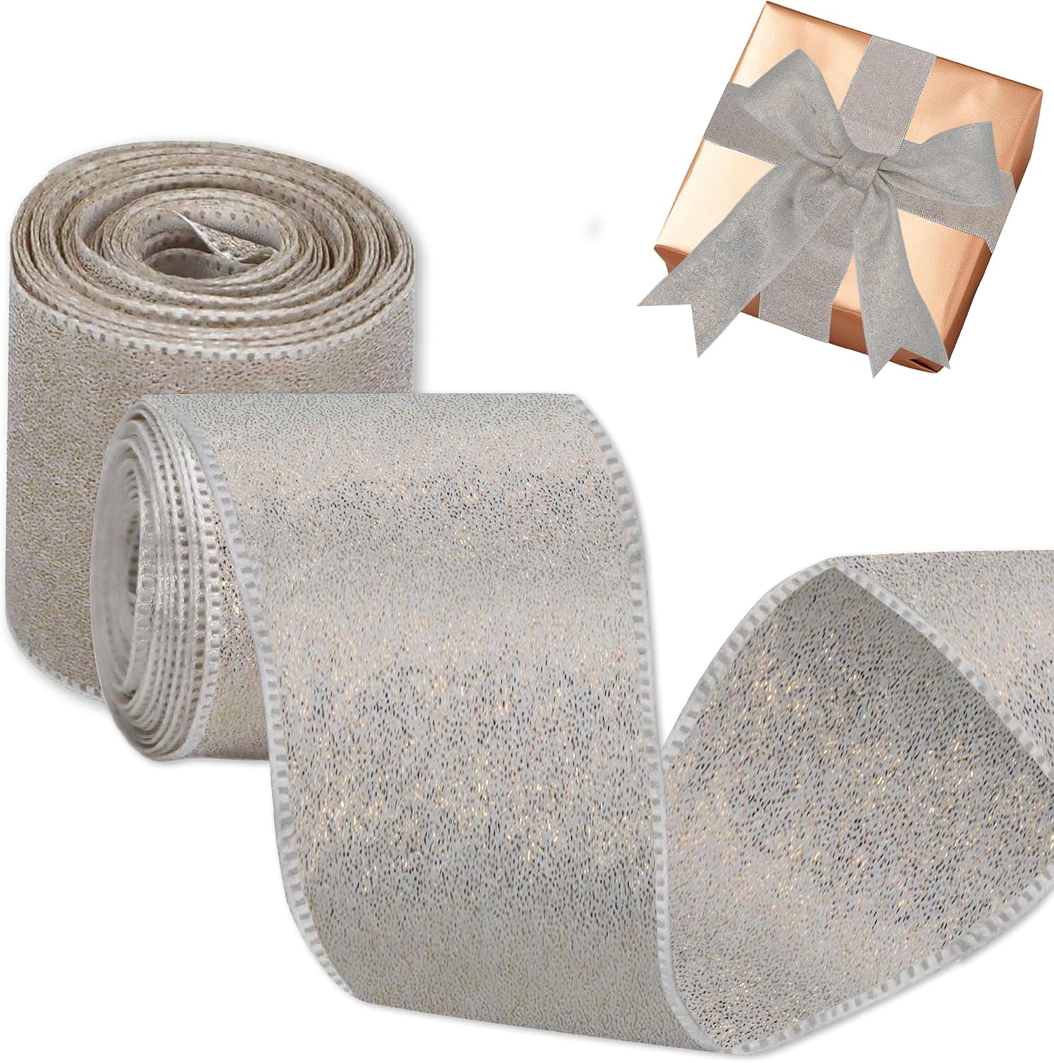 Voccim 16 Inch Glossy White Yarn Ribbon 5 Yd x 2 Rolls