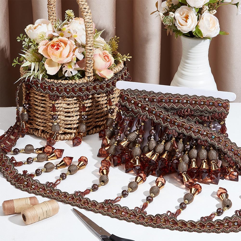 OLYCRAFT Brown Bead Tassel Curtain Trim 44 Yard Wide