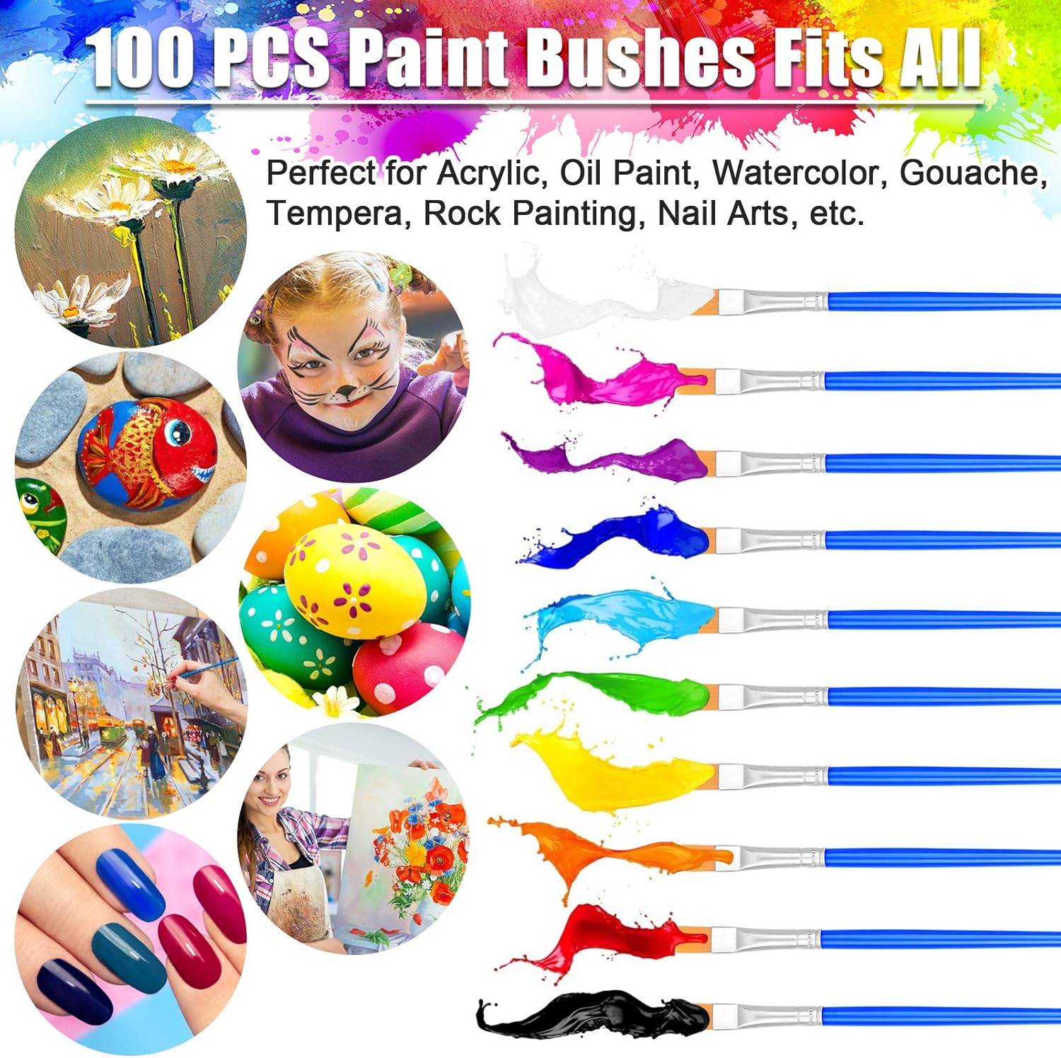 100 Pcs Small Paint Brushes Set for Kids and Crafts