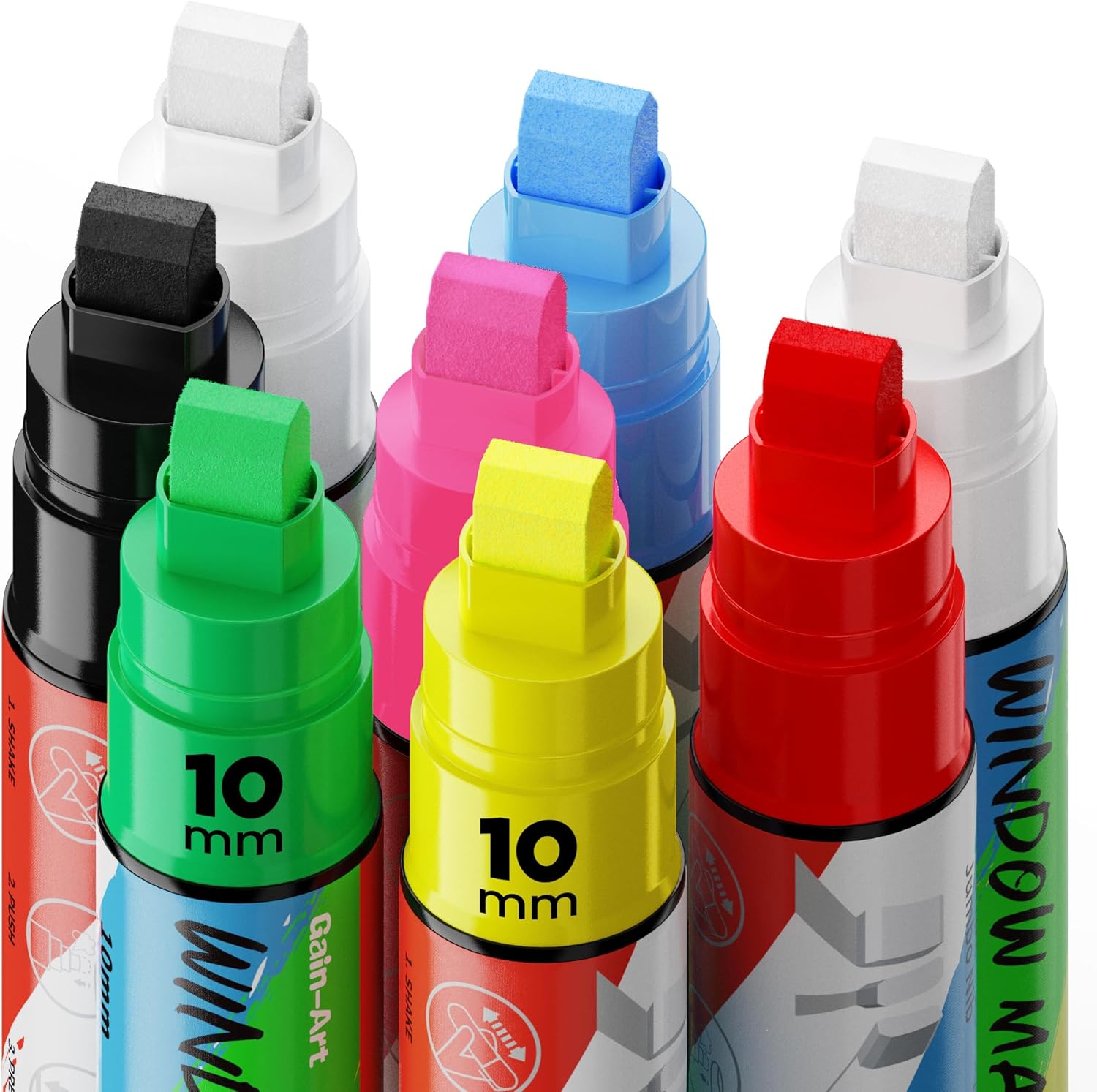 Gain-Art Car Window Markers 8 Pens 10mm Tips Washable