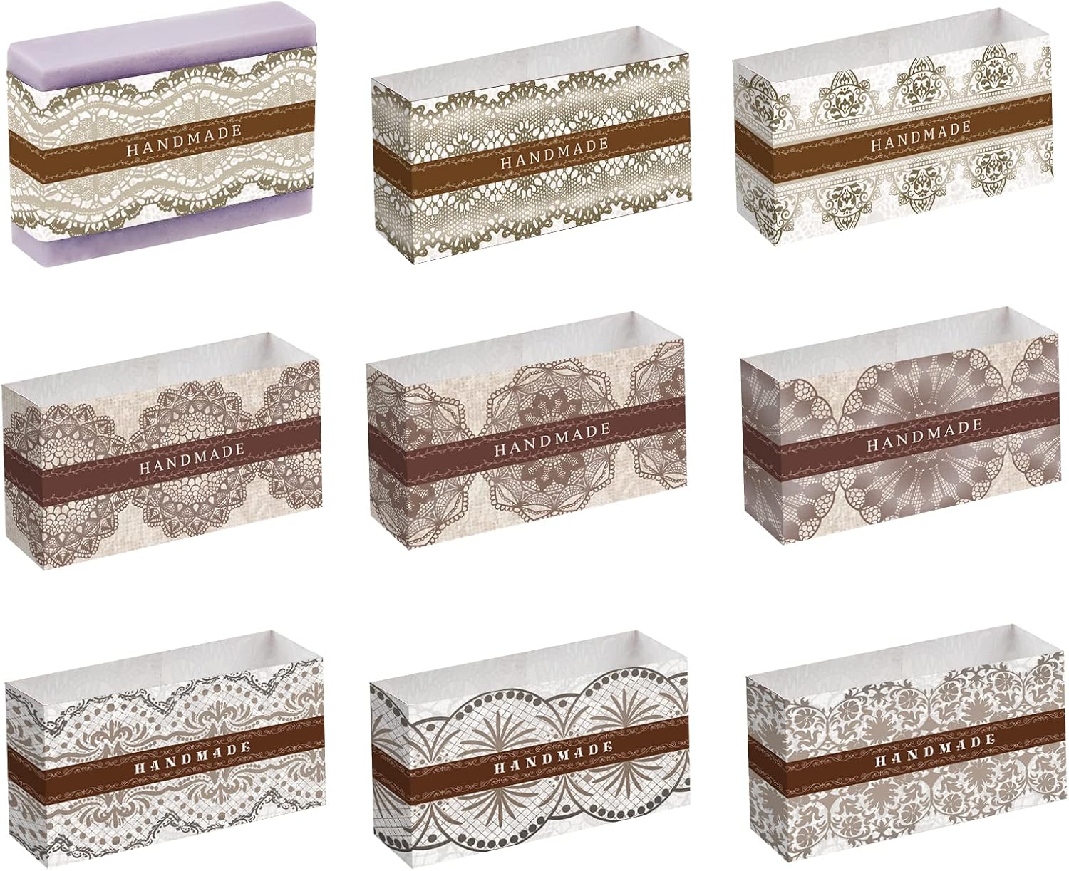 PH PandaHall 9 Styles Lace Wrap Paper Tape 90PCS for Soap Packaging