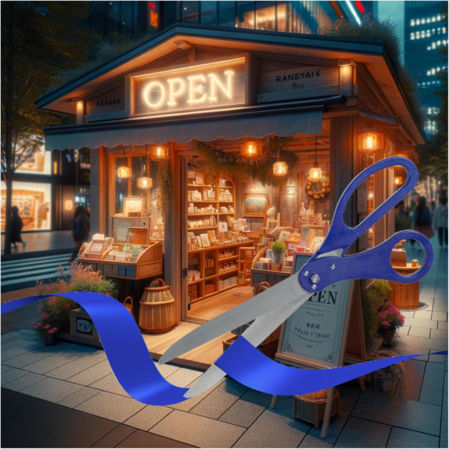 Large Grand Opening Ceremony Kit - 25 Inch Blue Scissors With Ribbon