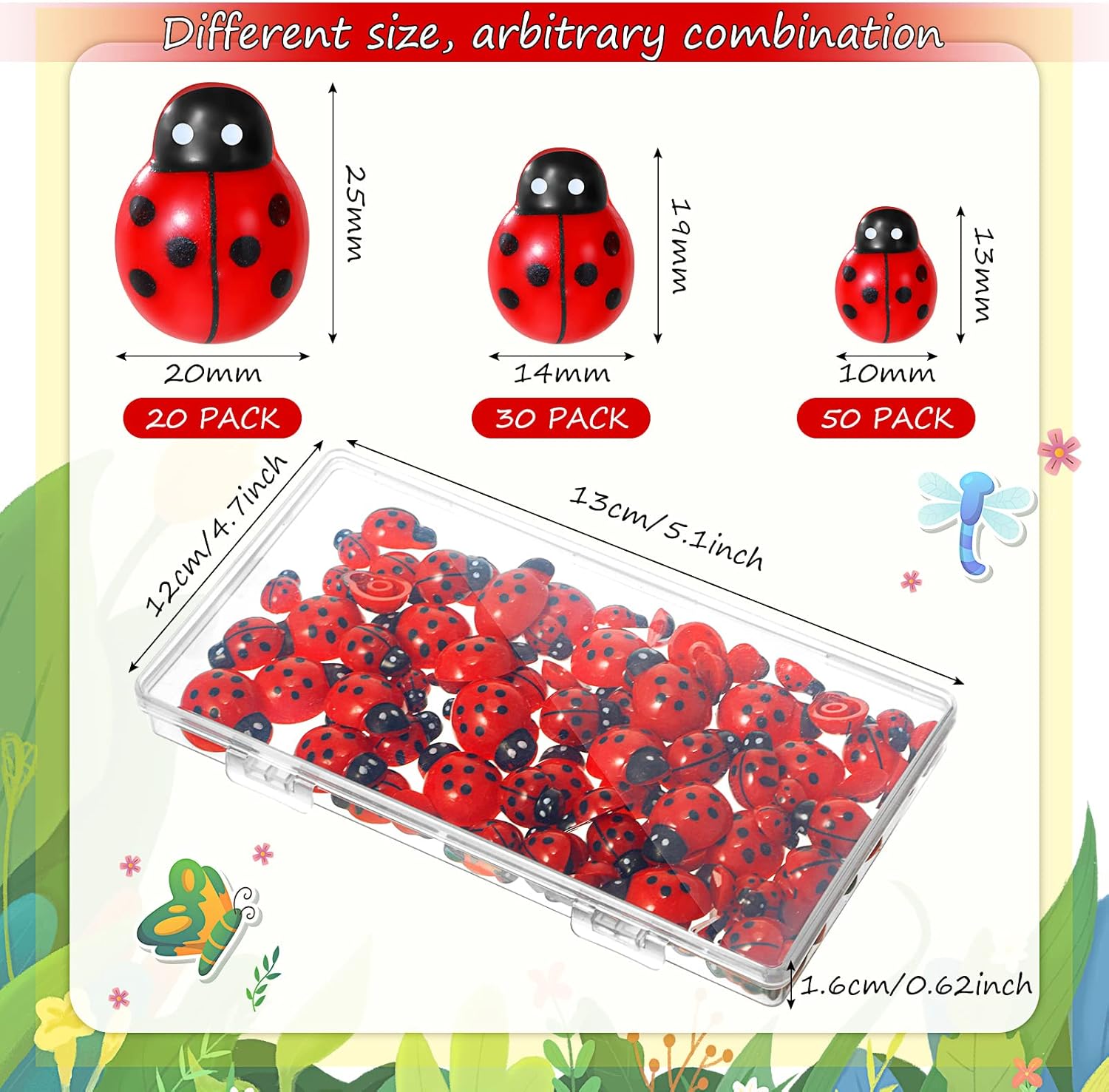 Hicarer 100 Pieces Resin Ladybug Embellishments