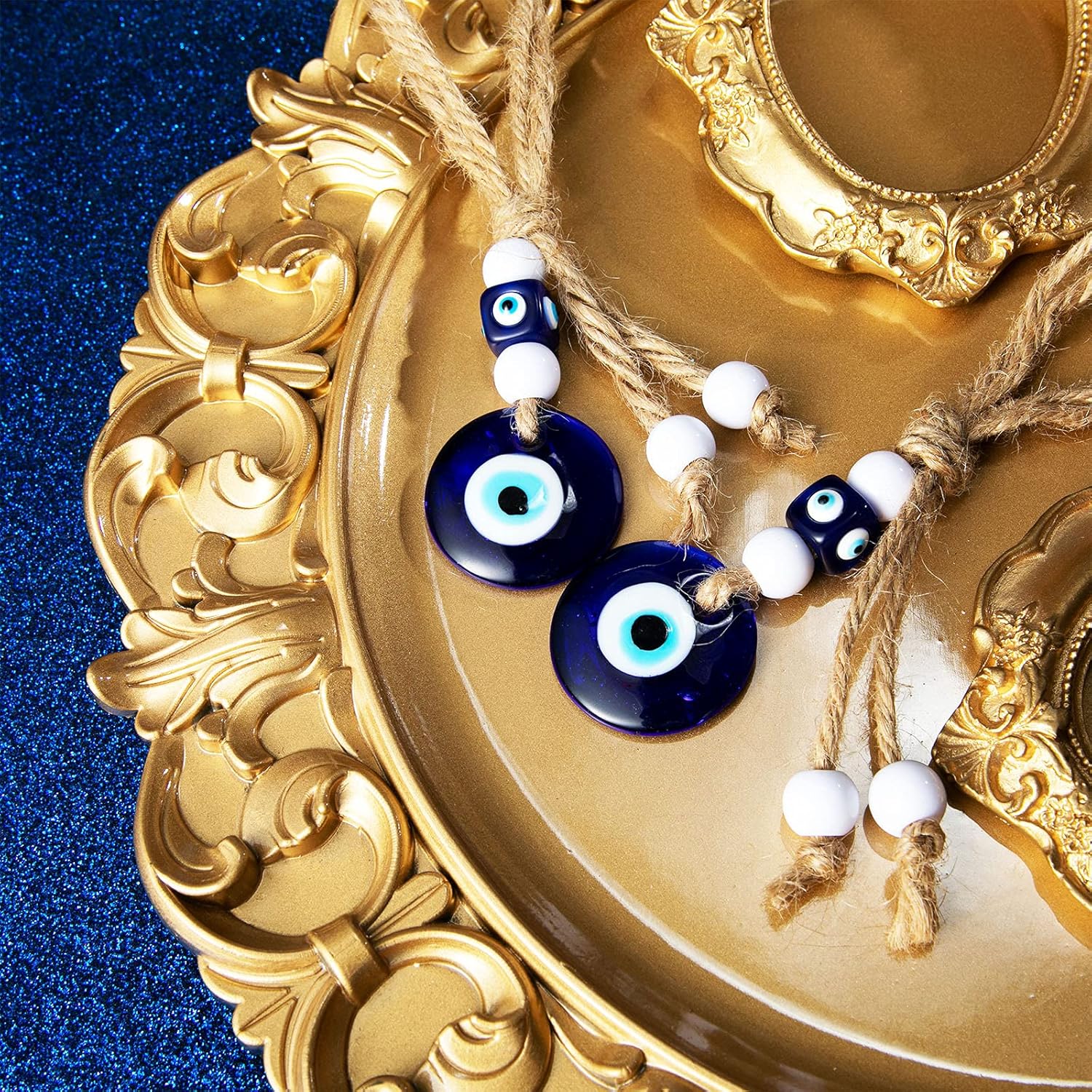 Hicarer 6 Pack Blue Evil Eye Glass Charms Pendants