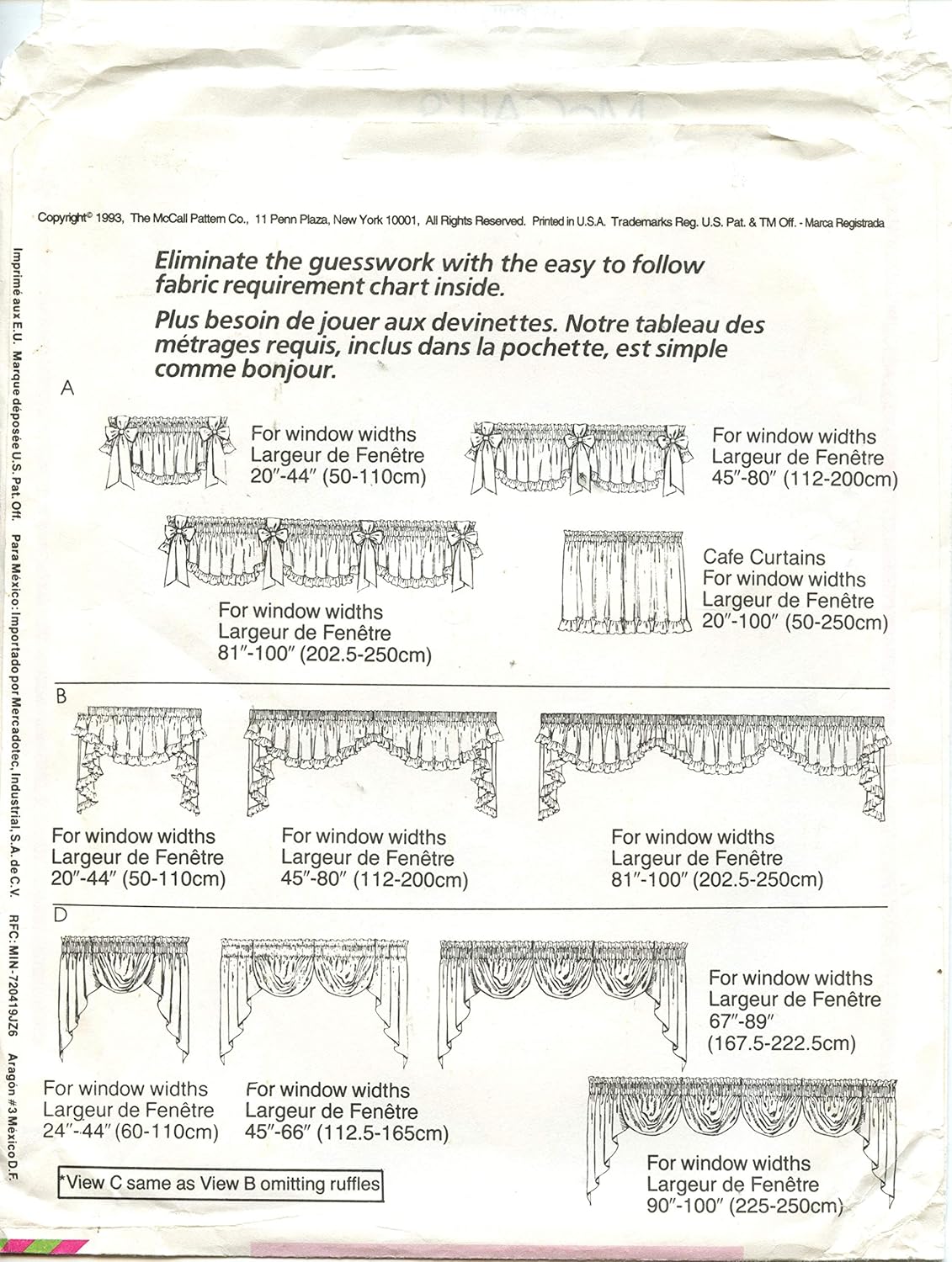 McCalls Home Dec In a Sec 6471 Window Swag Pattern
