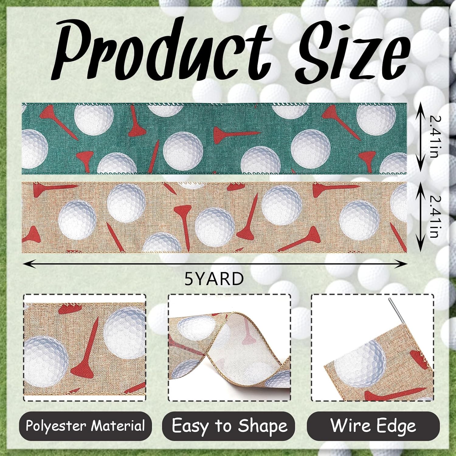 Golf Ball Wired Edge Ribbon for Wreaths and Bows