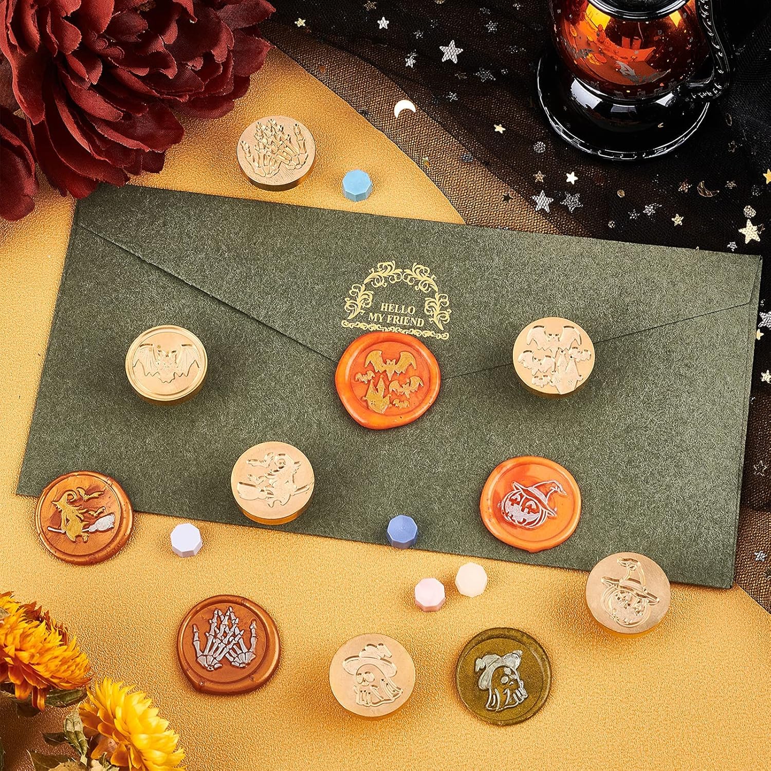 CRASPIRE Halloween Wax Seal Stamp 25mm Brass Head with Wood Handle