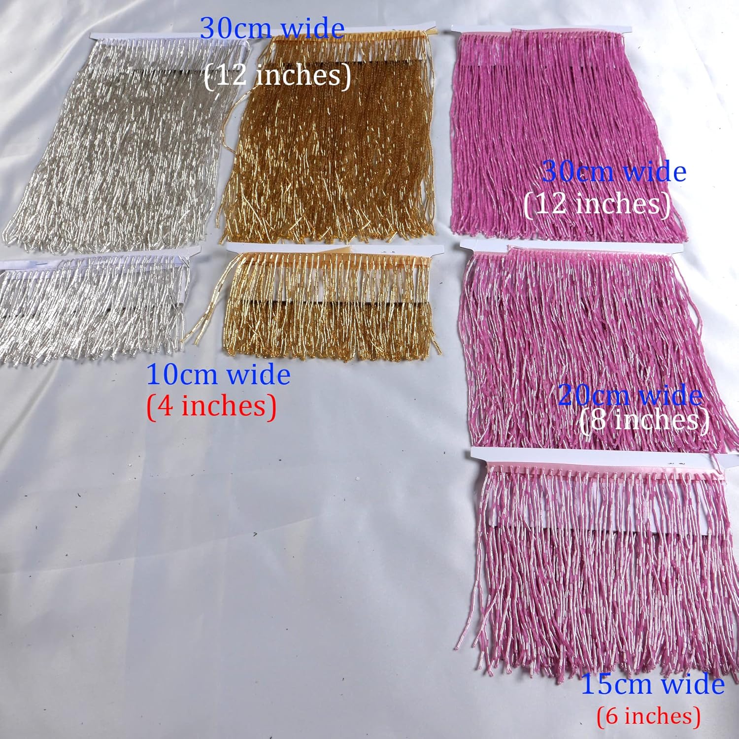 12 Inches Gold Luxury Glass Beaded Lace Trim with Tassel Fringe