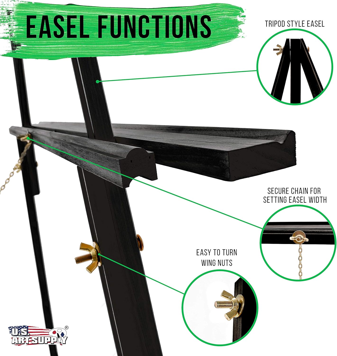 US Art Supply 64 Inch Black Wooden Easel Stand 12 Pack