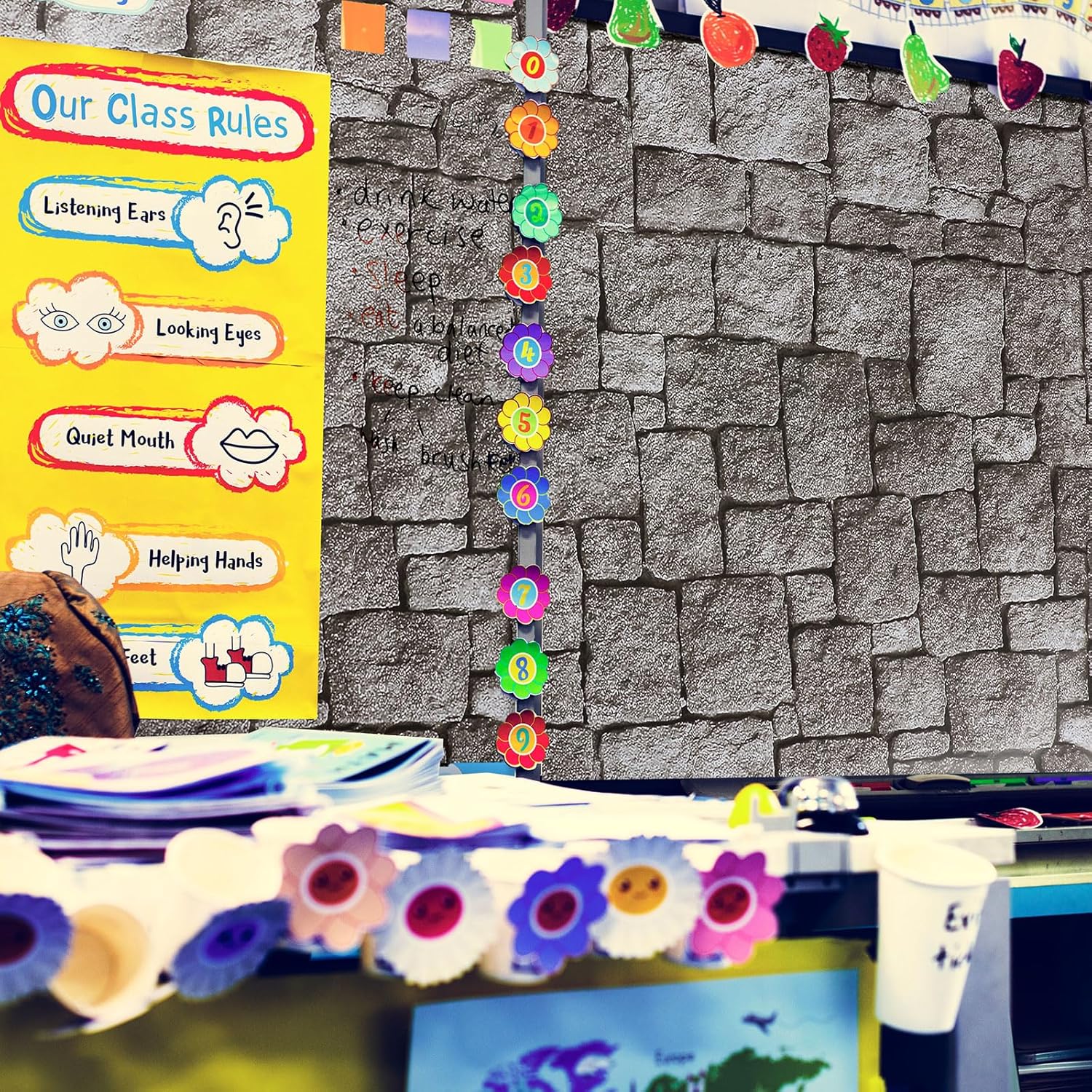 Tenceur Gray Brick Bulletin Board Paper Roll 24x100ft Classroom Decor