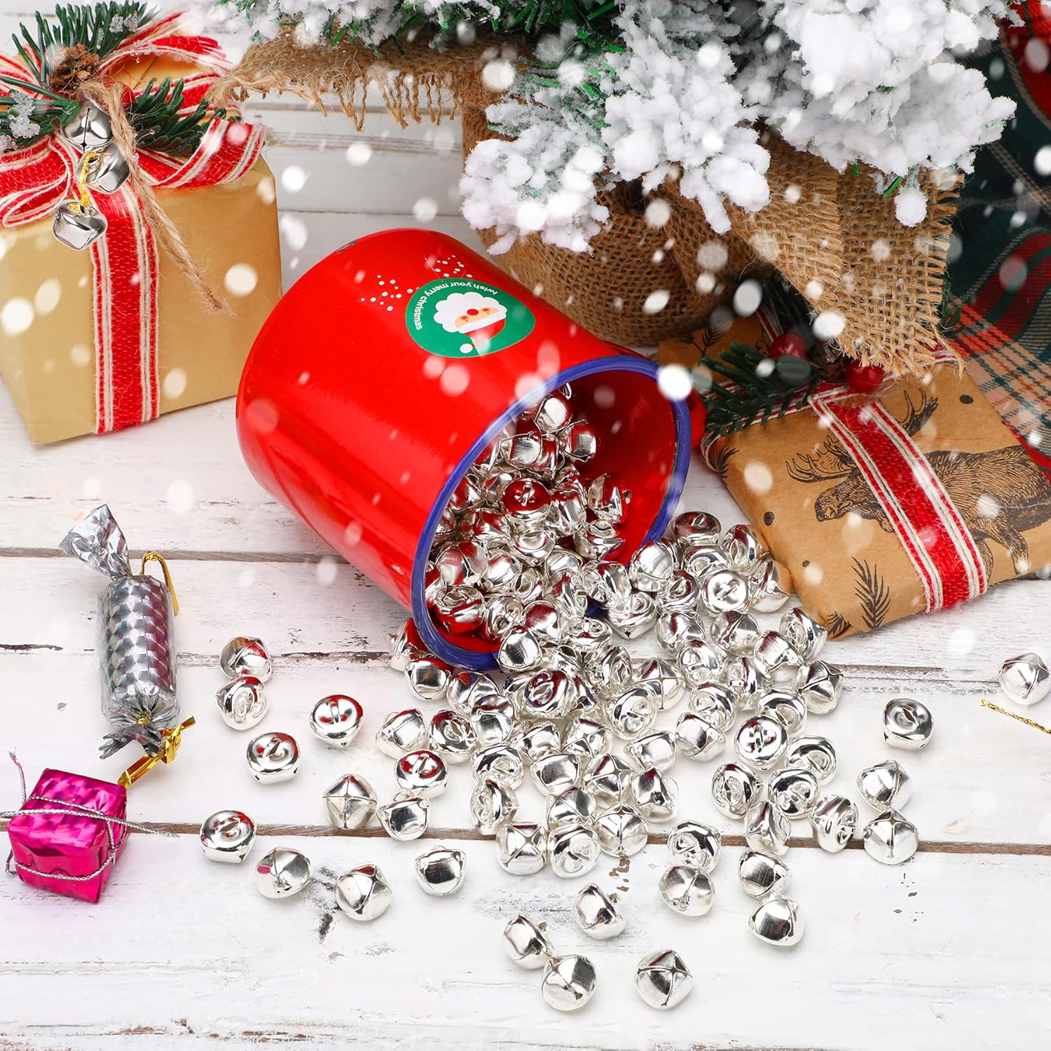 Augshy 200 Piece Jingle Bells Silver 35 Inch Craft Decor