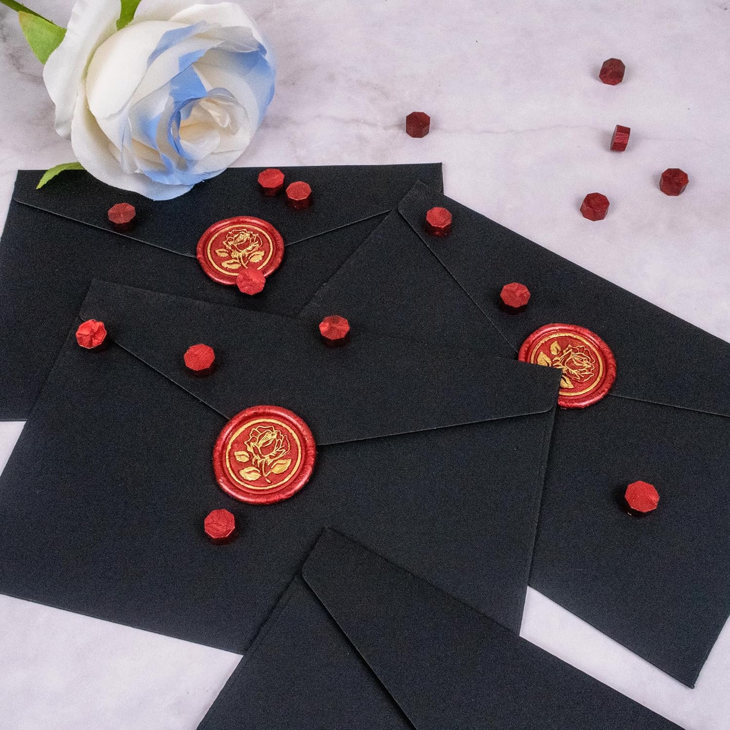 25Pcs Gold Rose Wax Seal Stickers for Envelopes