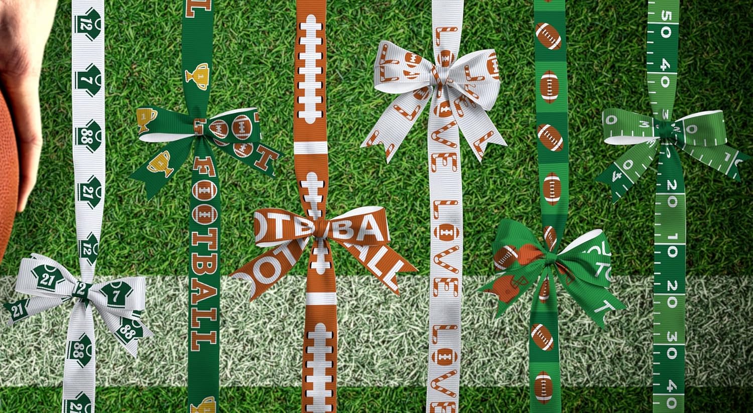 YKW Football Themed Ribbon Set 8 Pack