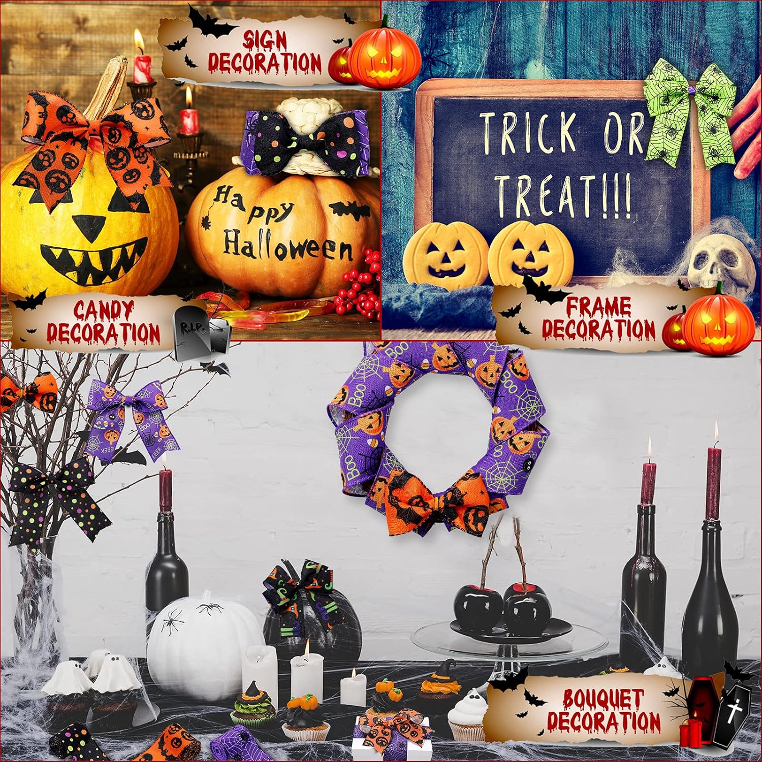 Chuangdi Halloween Ribbons 6 Rolls 30 Yards Wired Edge Decorations