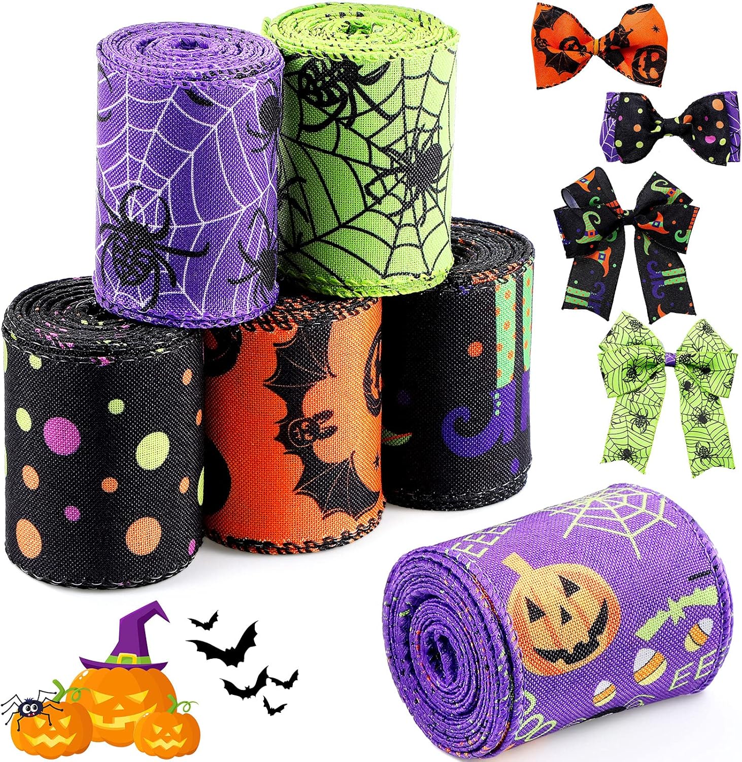Chuangdi Halloween Ribbons 6 Rolls 30 Yards Wired Edge Decorations