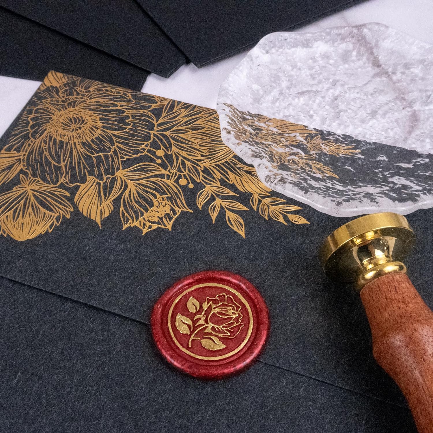 25Pcs Gold Rose Wax Seal Stickers for Envelopes