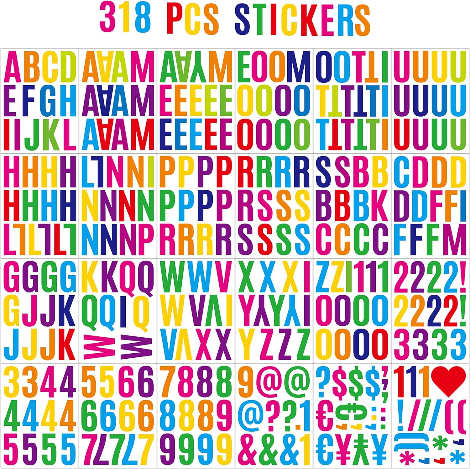 318Pcs 2 Inch Vinyl Letter Numbers Stickers for Bulletin Boards and Scrapbooking