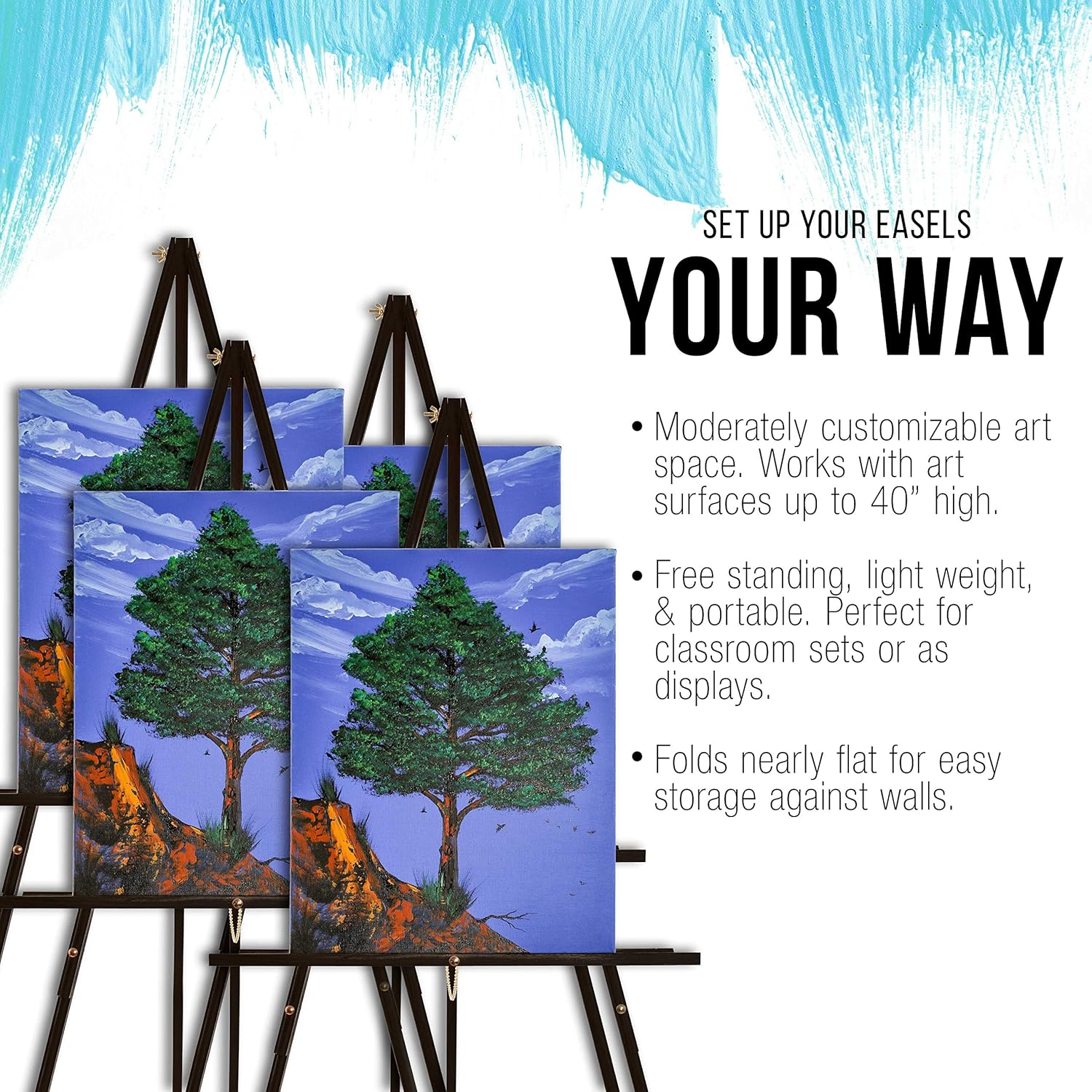US Art Supply 64 Inch Black Wooden Easel Stand 12 Pack