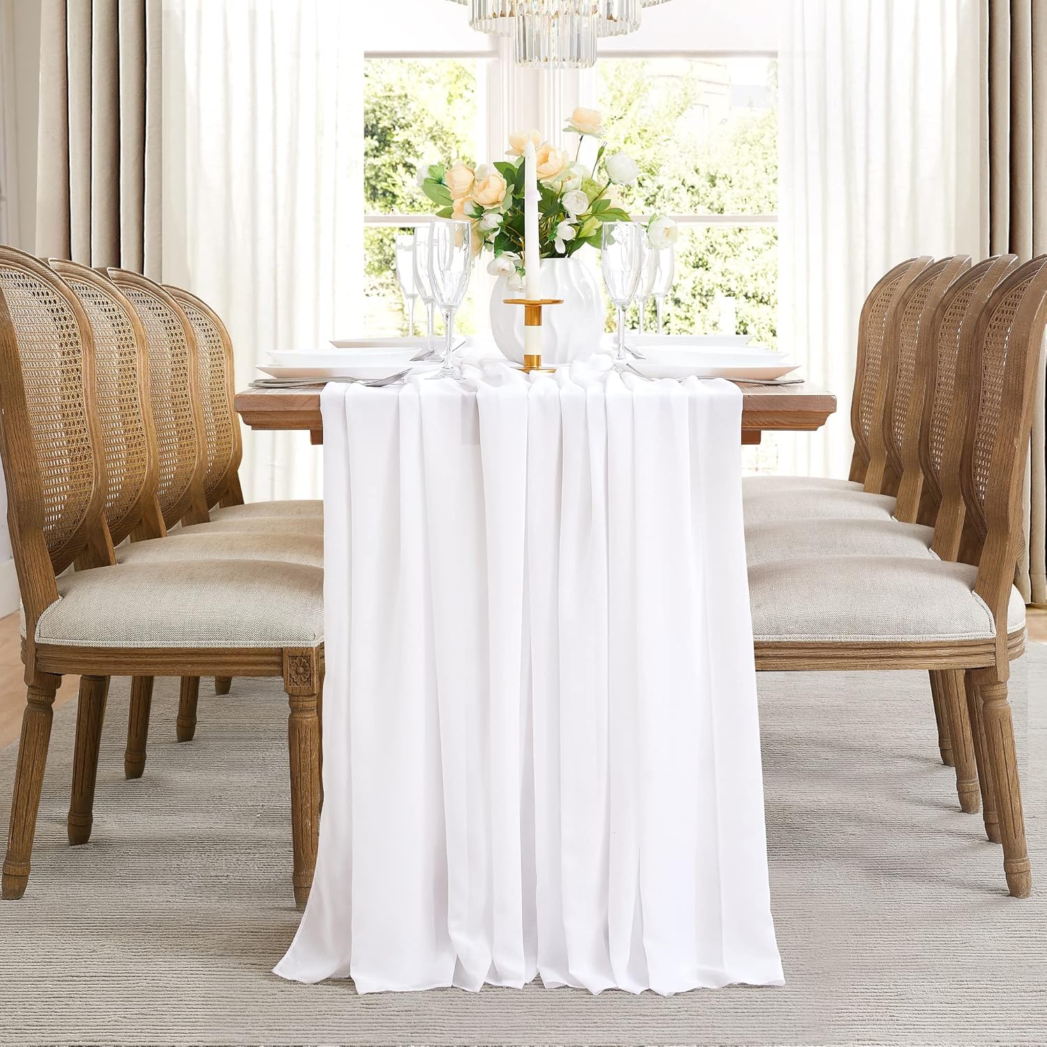 24 Feet White Chiffon Table Runner Fabric