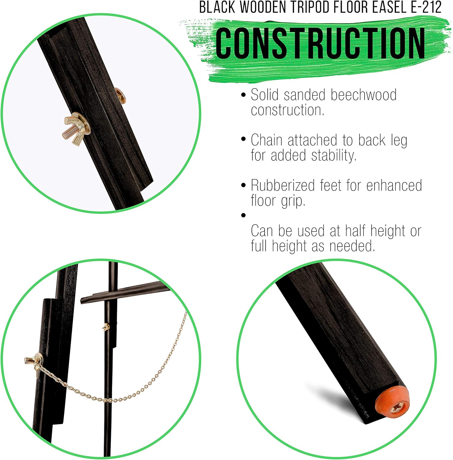 US Art Supply 64 Inch Black Wooden Easel Stand 12 Pack