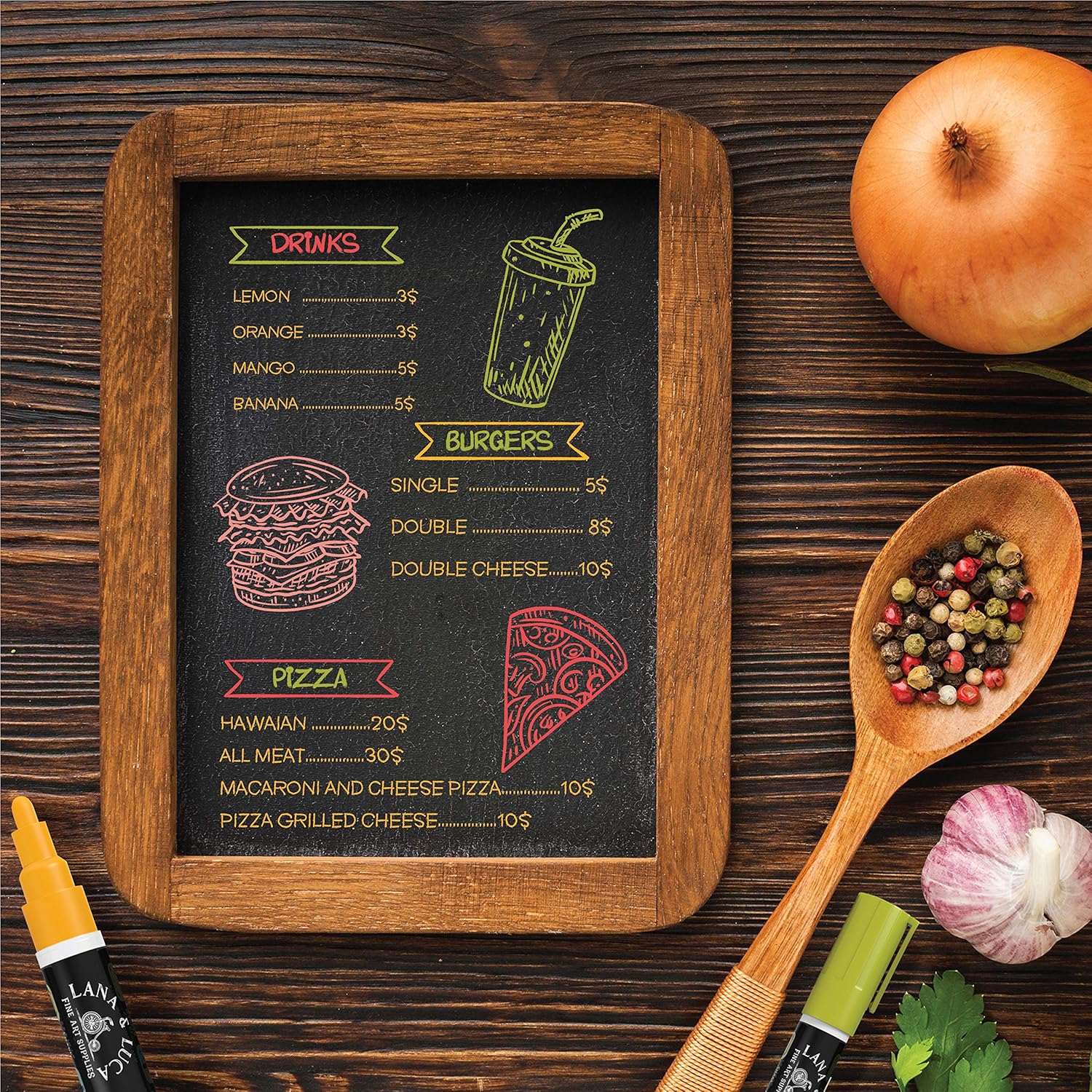 LANA LUCA Liquid Chalk Markers for Blackboards 8 Pack