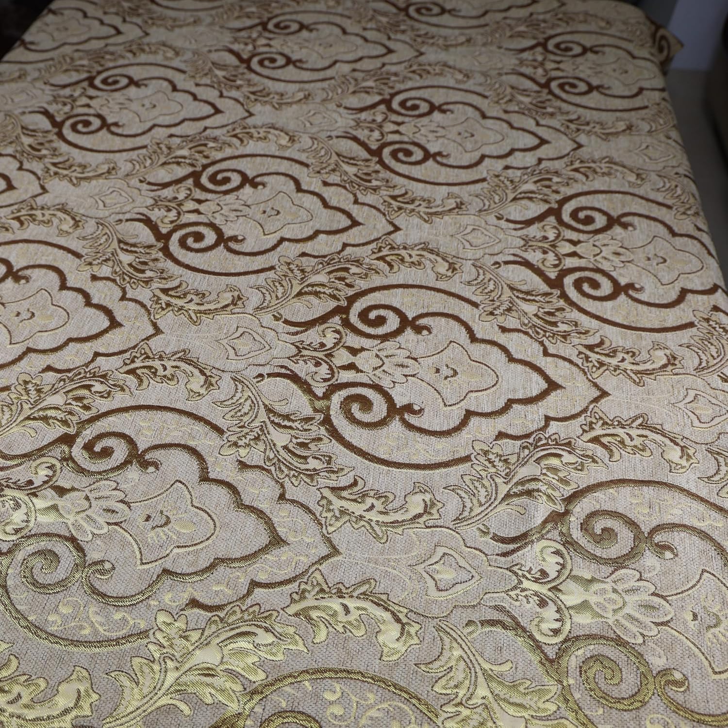 TinaKim Heavyweight Chenille Damask Upholstery Fabric - 2 Beige Yard